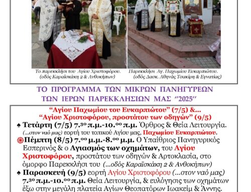 Ιερός Ναός Αγίων Θεοπατόρων Ιωακείμ και Άννης Νέας Ευκαρπίας- Υπαίθριες Πανηγύρεις Ιερών Παρεκκλησίων της ενορίας